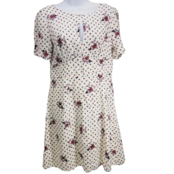 ModCloth Women's The Keyhole Story A-Line Dress White Floral Sz 8 Empire Waist - Picture 1 of 14